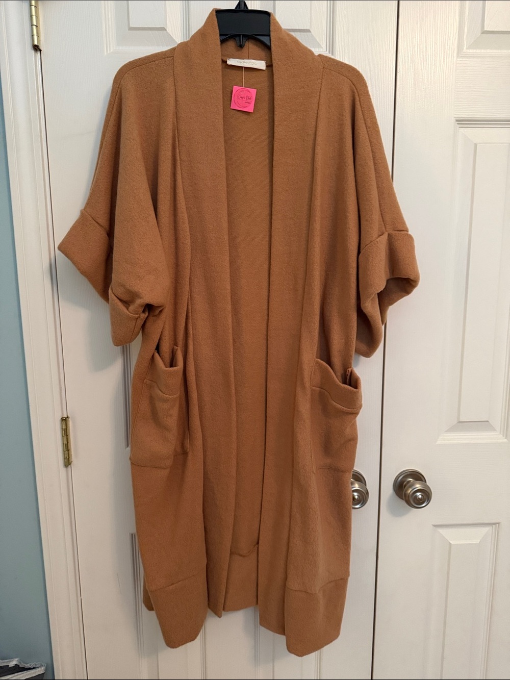 Cozy Open-Front Long Cardigan Jacket - Camel L XL NWT